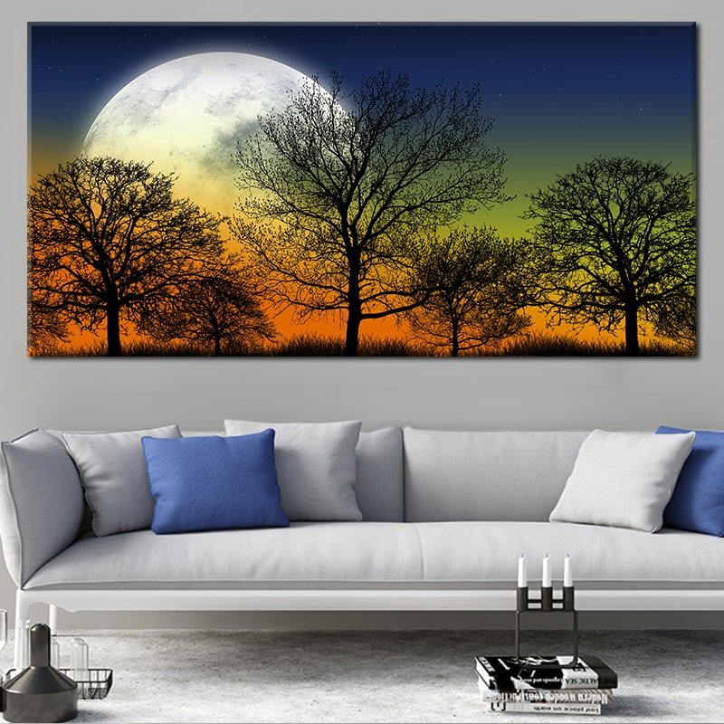 Full Moon Forest Silhouette Canvas Wall Art