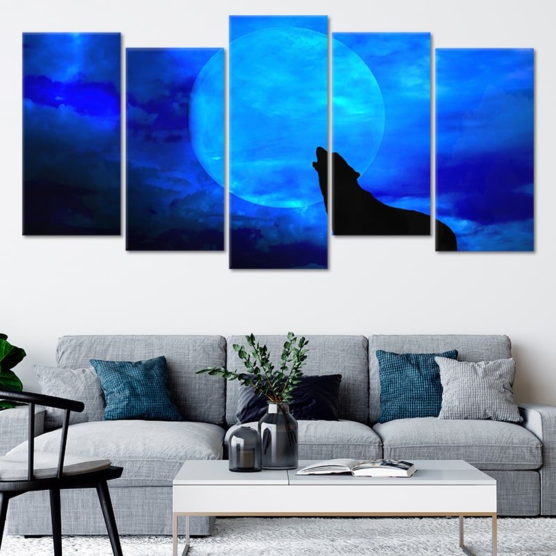 Wolf Howling At Moon Multi Panel Canvas Wall Art