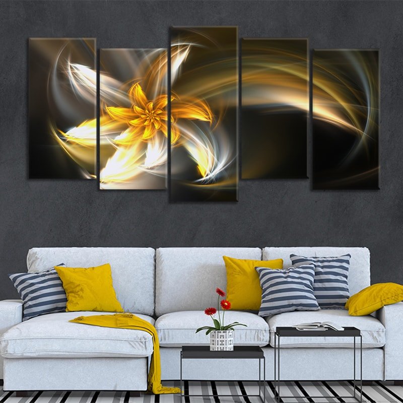 Golden Fractal Flower multi panel canvas wall art