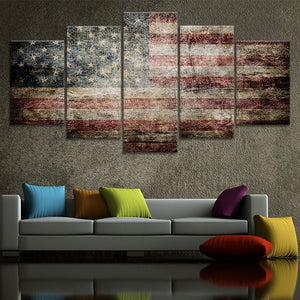 5-piece American flag canvas wall art in horizontal layout, perfect for home office or entryway
