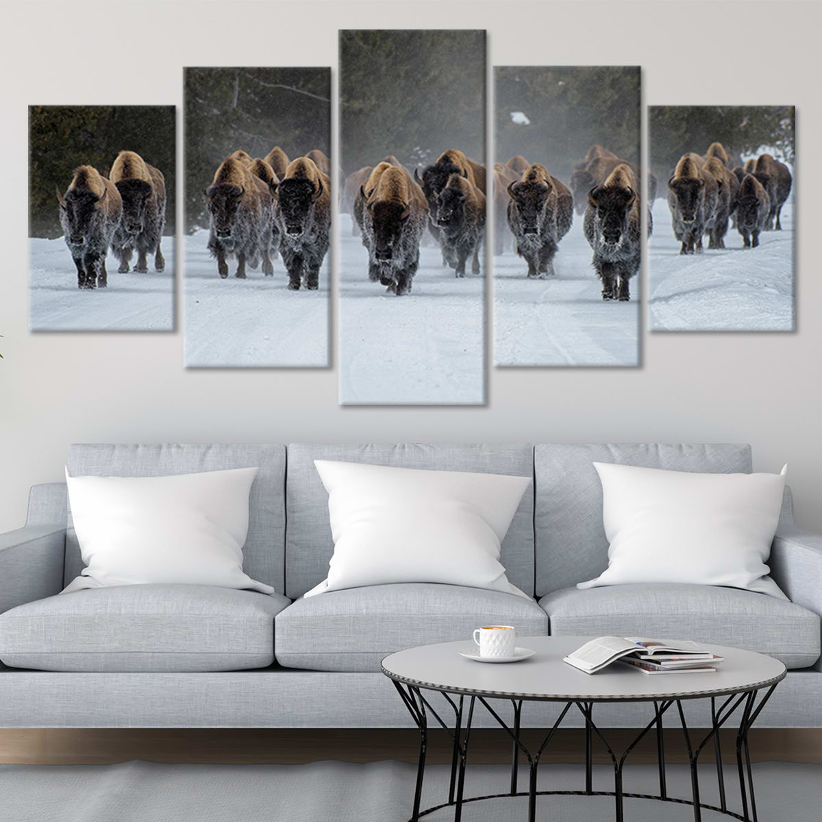 Bison Herd In Winter Wall Art Canvas-Stunning Canvas Prints