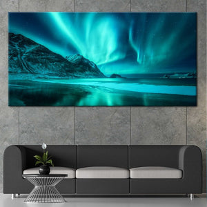 Large Scandinavian wall art with teal sky and Arctic scenery