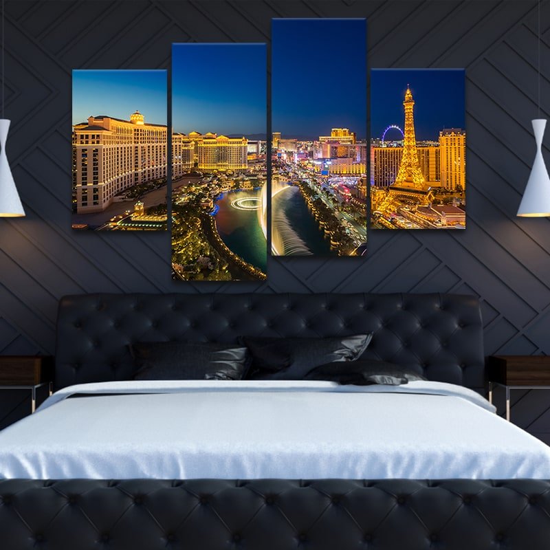 LevvArts 3 Pieces Wall Art Las Vegas Sunset Skyline Pictures Prints on  Canvas Urban Landscape Painting Modern Living Room Wall Decor Gallery Wrap