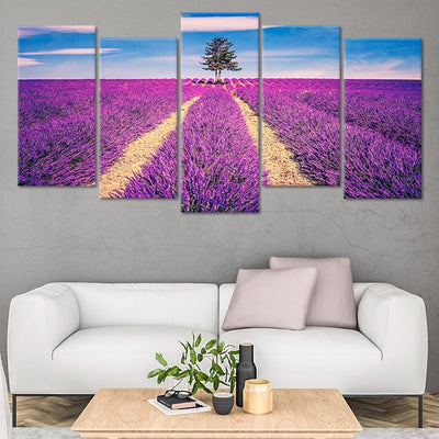 lavender field Multi Panel Canvas Wall Art 5 pieces stagger