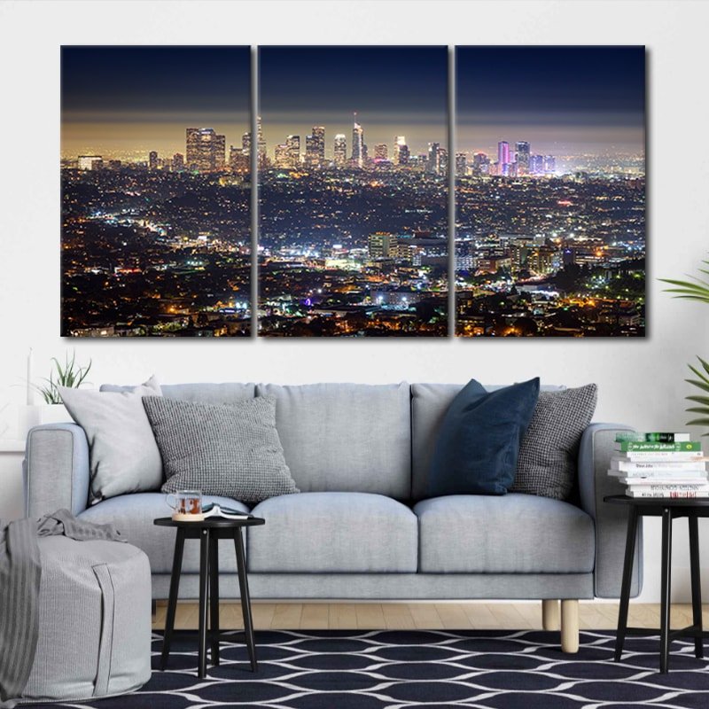 Los Angeles Skyline City at Night multi panel canvas wall art