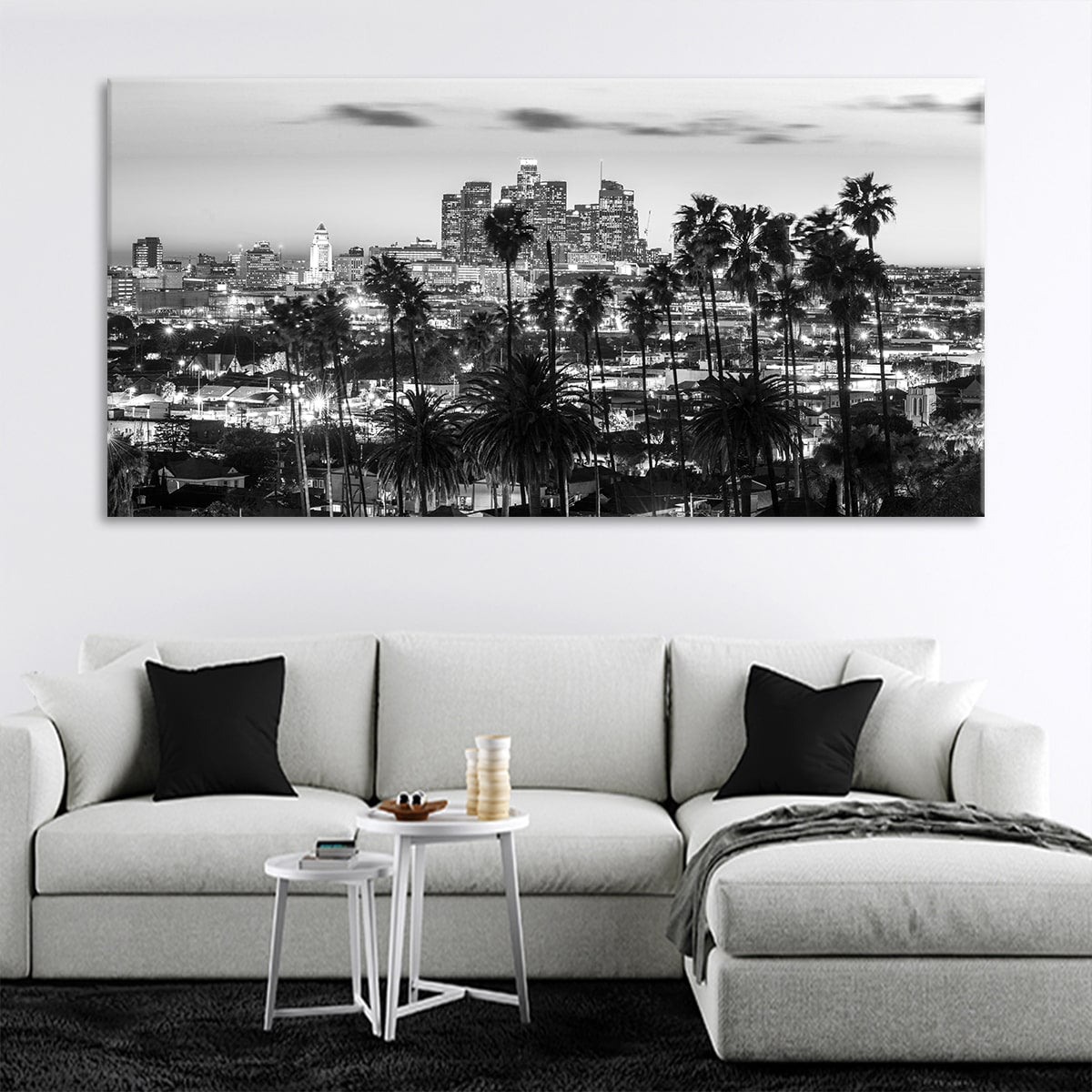 Los Angeles Skyline Monochrome Canvas Wall Art Set