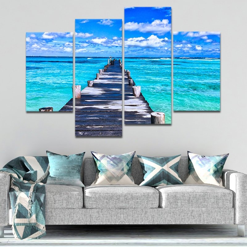 Magnificent Blue Beach Pier Canvas Wall Art