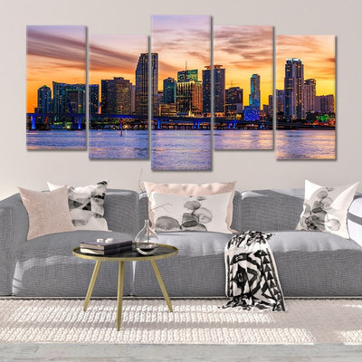 Miami Skyline 5 piece wall art