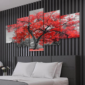 Modern nature canvas print with vibrant red foliage
