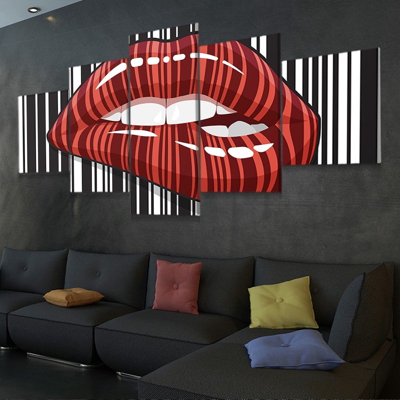 modern red lips 5 piece canvas art