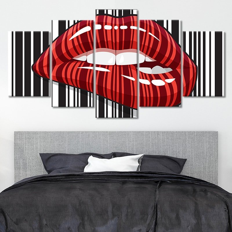 modern red lips 3 piece wall art