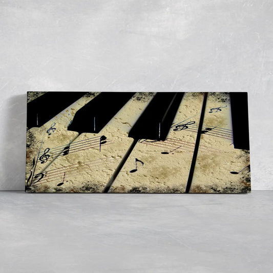 Textured piano keys artwork in rustic tones — bedroom wall art for birthday gift, peaceful mood and timeless music charm