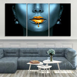 Mystery Woman with Golden Lips Canvas Wall Art