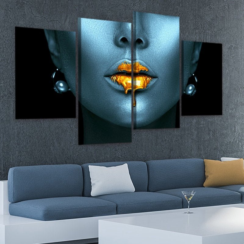 Gold Metallic Lips Wall Art Canvas Print-Stunning Canvas Prints