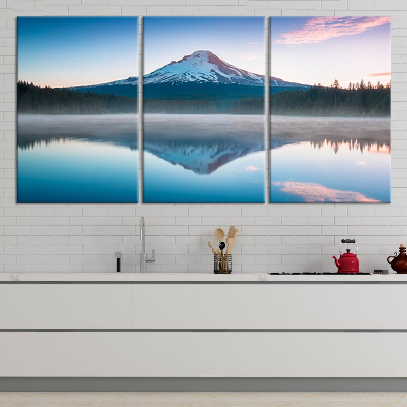 Oversized landscape canvas with tranquil lake and snow-capped peak