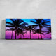 Large horizontal wall art highlighting palm trees swaying in the evening breeze.