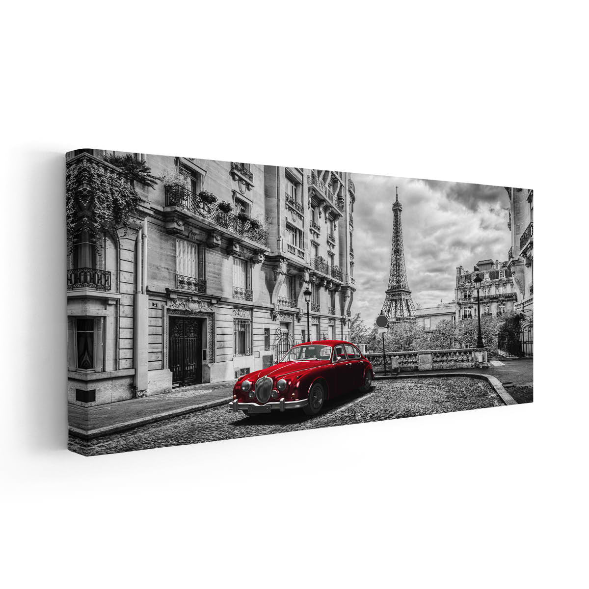 Paris France And Red Car Wall Art-Stunning Canvas Prints