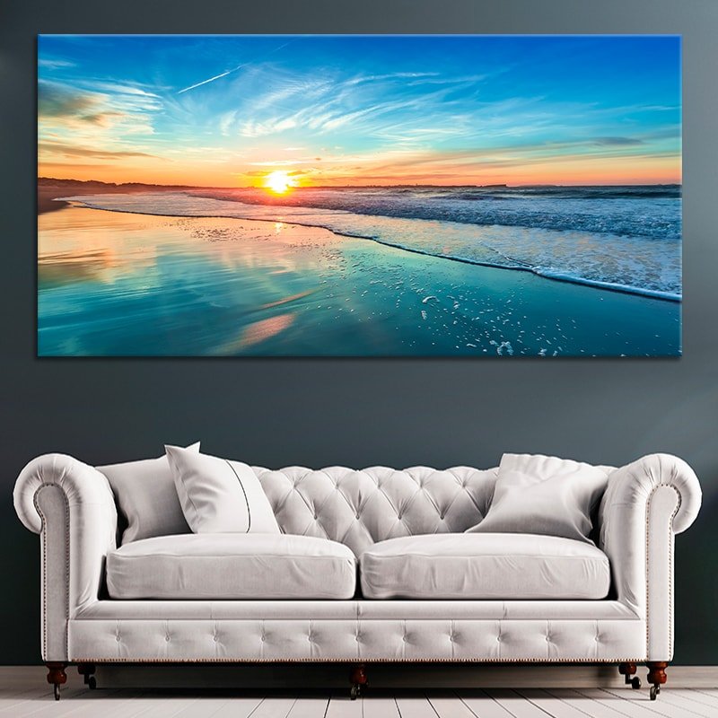 Coastal Beach Canvas, Ocean-Inspired Wall Art, Nautical Decor, Beach Landscape Painting, Large Beach House Artwork, Tropical Seascape Print, Shoreline Canvas