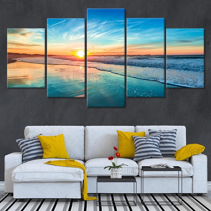 Beach-Themed Canvas Print, Coastal Scenery Wall Art, Ocean Wave Painting, Seaside Landscape Artwork, Large Beach Horizon Canvas, Nautical Wall Decor