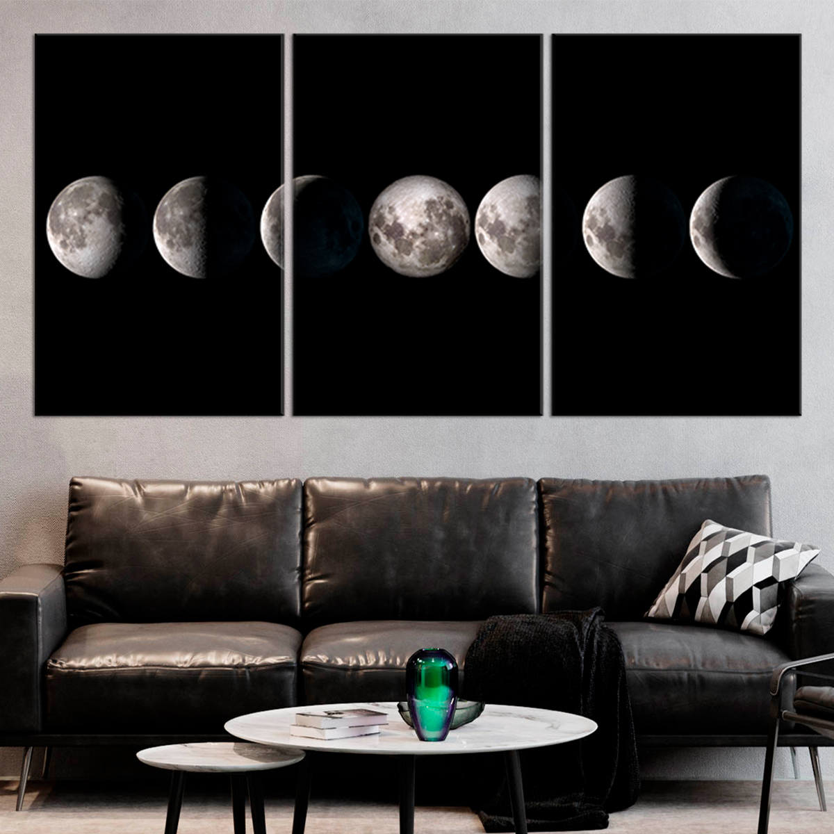 Moon Cycle Wall Art, phases of the moon wall art​, moon phases artwork, black and white celestial wall art, minimalistic artwork