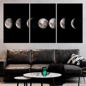 Moon Cycle Wall Art, phases of the moon wall art​, moon phases artwork, black and white celestial wall art, minimalistic artwork