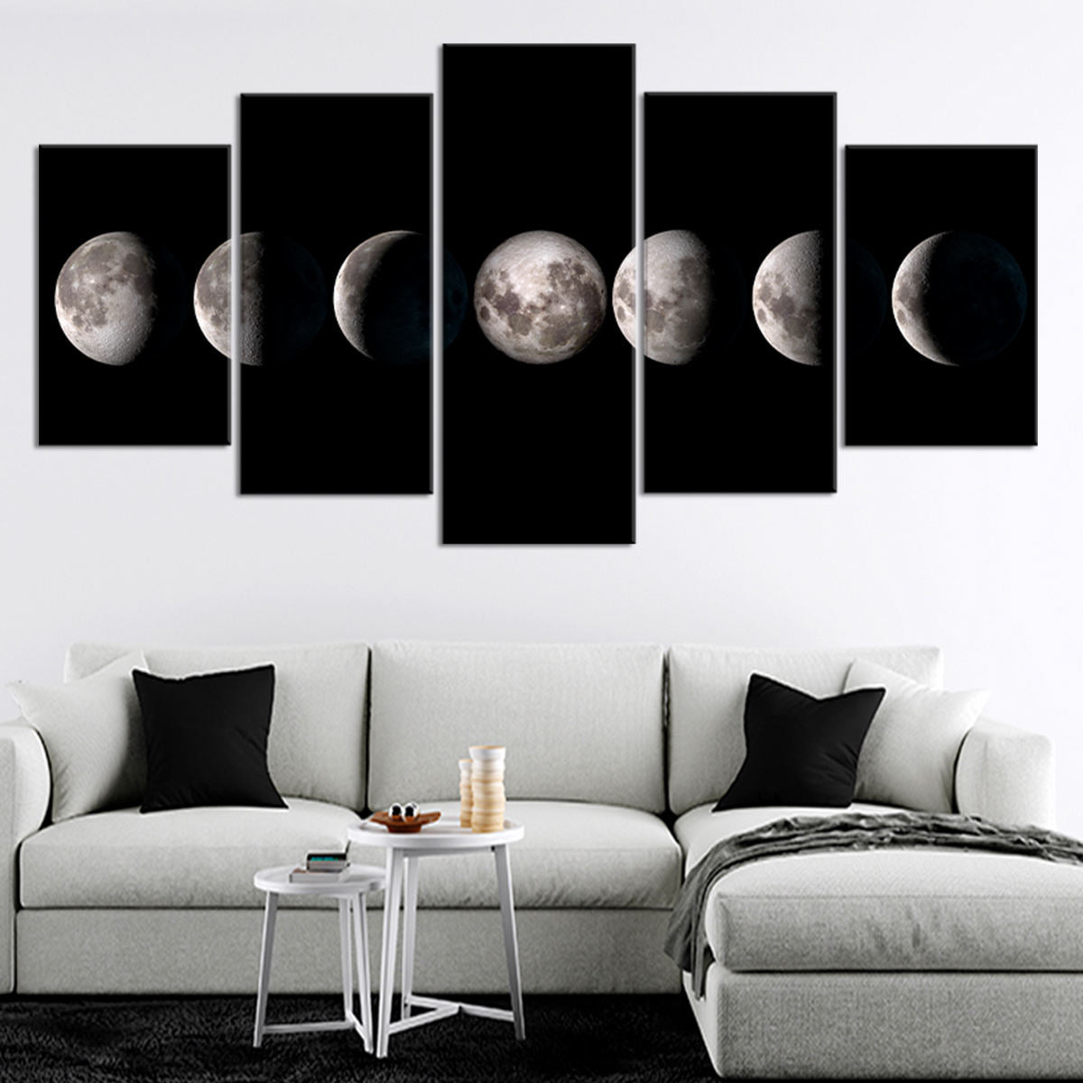 Moon Cycle Wall Art, phases of the moon wall art​, moon phases artwork, black and white celestial wall art, minimalistic artwork