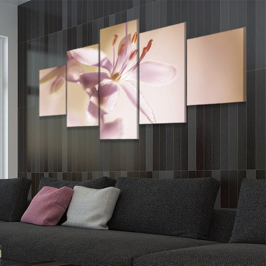 Delicate orchid petals in minimalist style — contemporary canvas wall art for bedroom, calming palette with refined floral detail
