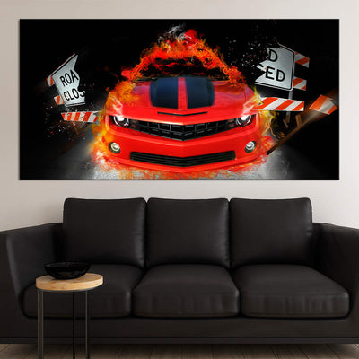 Chevrolet Camaro On Fire Canvas Wall Art
