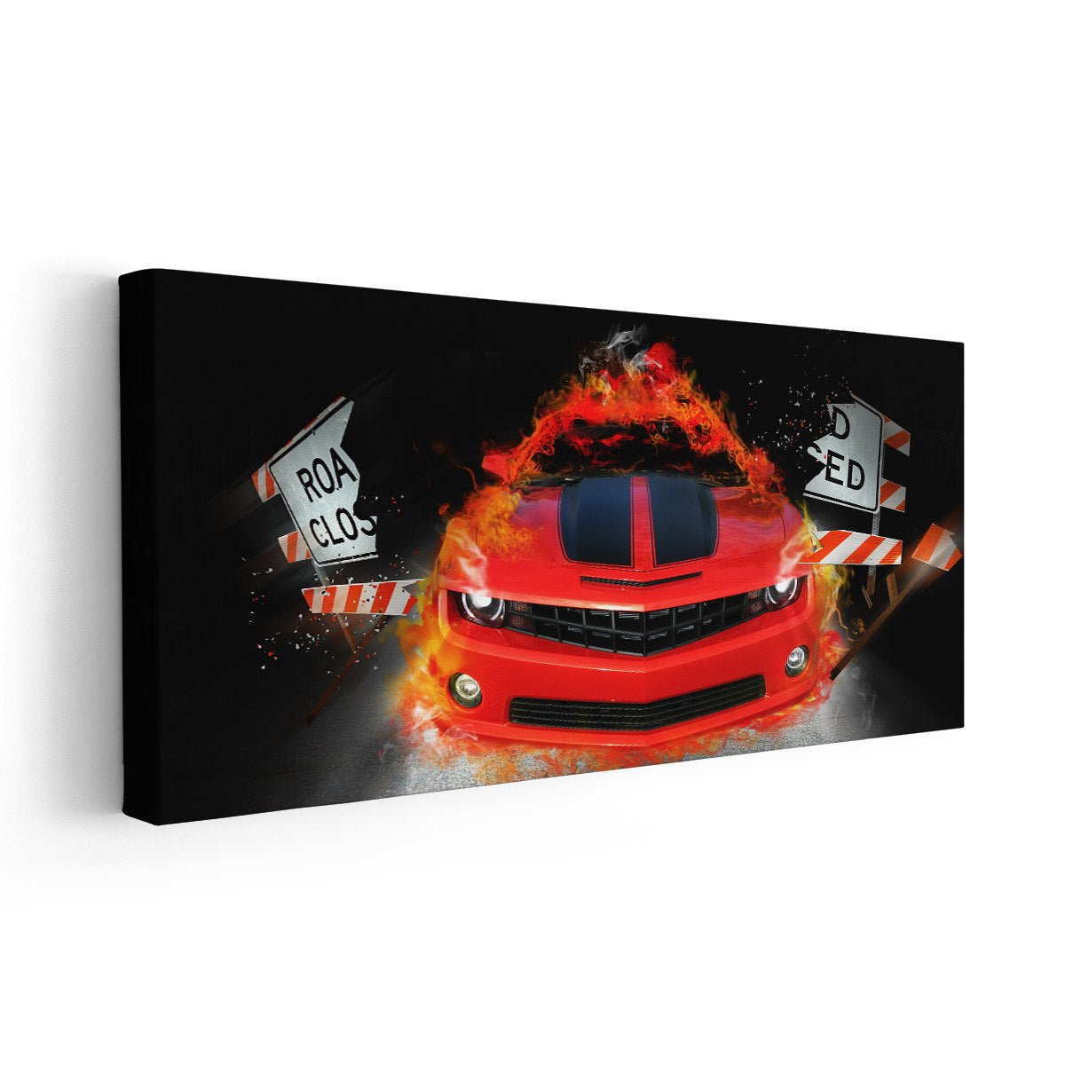 Chevrolet Camaro On Fire Canvas Wall Art