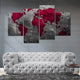 Red Aged World Map Canvas Wall Art Set