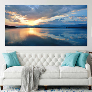 Sunset wall decor with a scenic coastal landscape and shimmering ocean reflections.