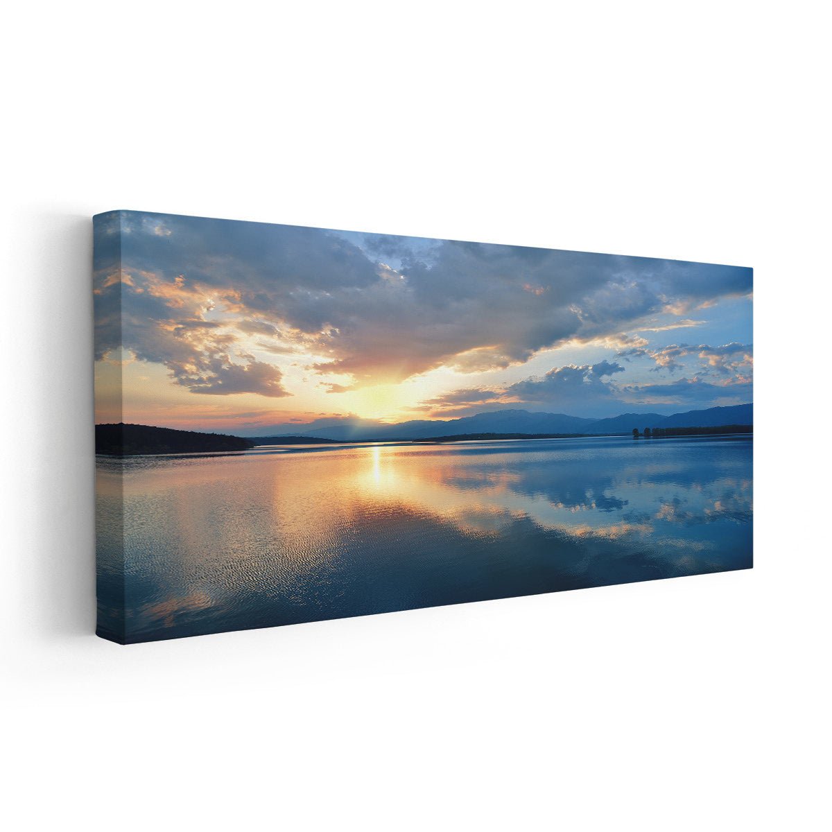 Ocean artwork showcasing a breathtaking sunset sky mirrored on the water.