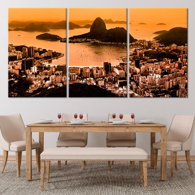 Rio De Janeiro Skyline Multi Panel Canvas Wall Art 3 pieces