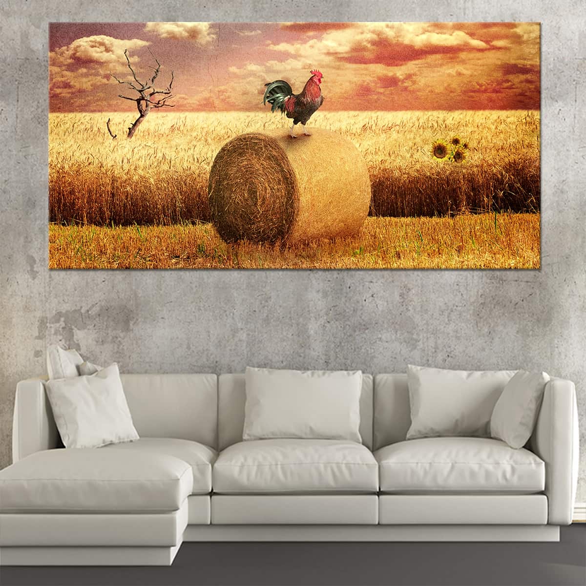 Rooster In The Field Canvas Wall Art Set