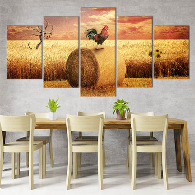 Rooster In The Field Canvas Wall Art Set