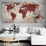Rough Texture World Map Multi Panel Canvas Wall Art 1 piece