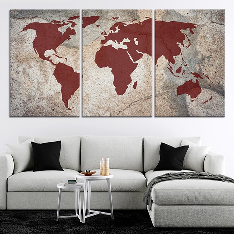 Rough Texture World Map Multi Panel Canvas Wall Art 1 piece