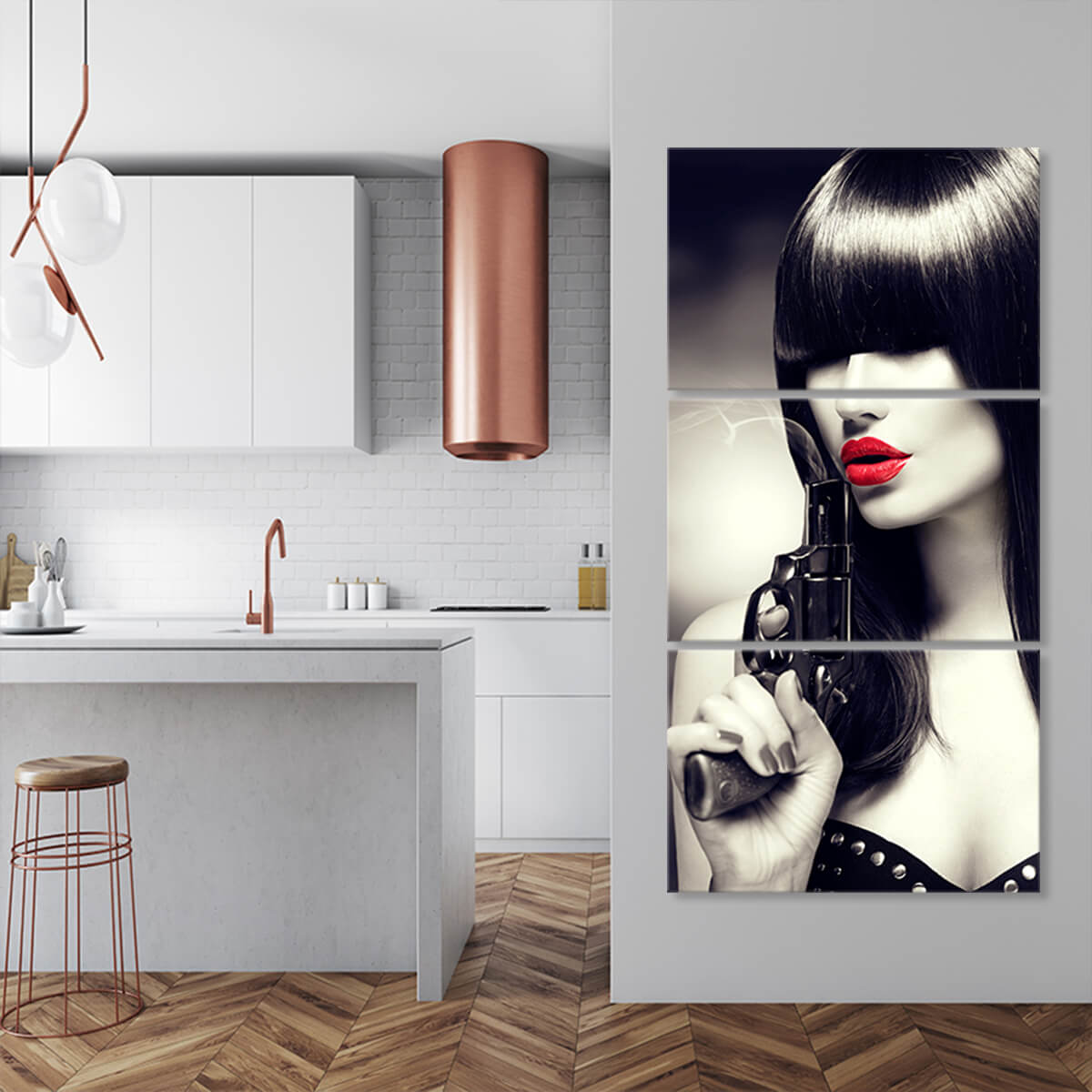 Gun And Red Lips Wall Art Canvas Print-Stunning Canvas Prints