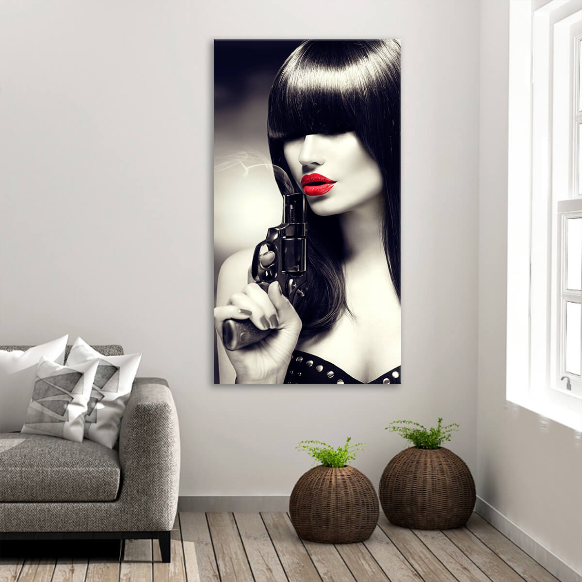 Gun And Red Lips Wall Art Canvas Print-Stunning Canvas Prints