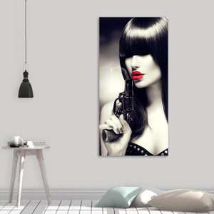 Gun And Red Lips Wall Art Canvas Print-Stunning Canvas Prints
