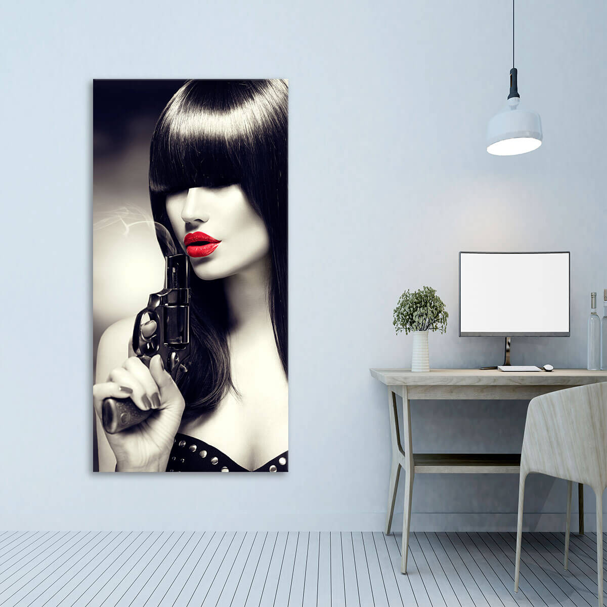 Gun And Red Lips Wall Art Canvas Print-Stunning Canvas Prints