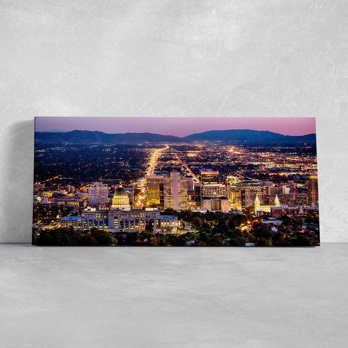 Salt Lake City Skyline At Night Wall Art Canvas-Stunning Canvas Prints