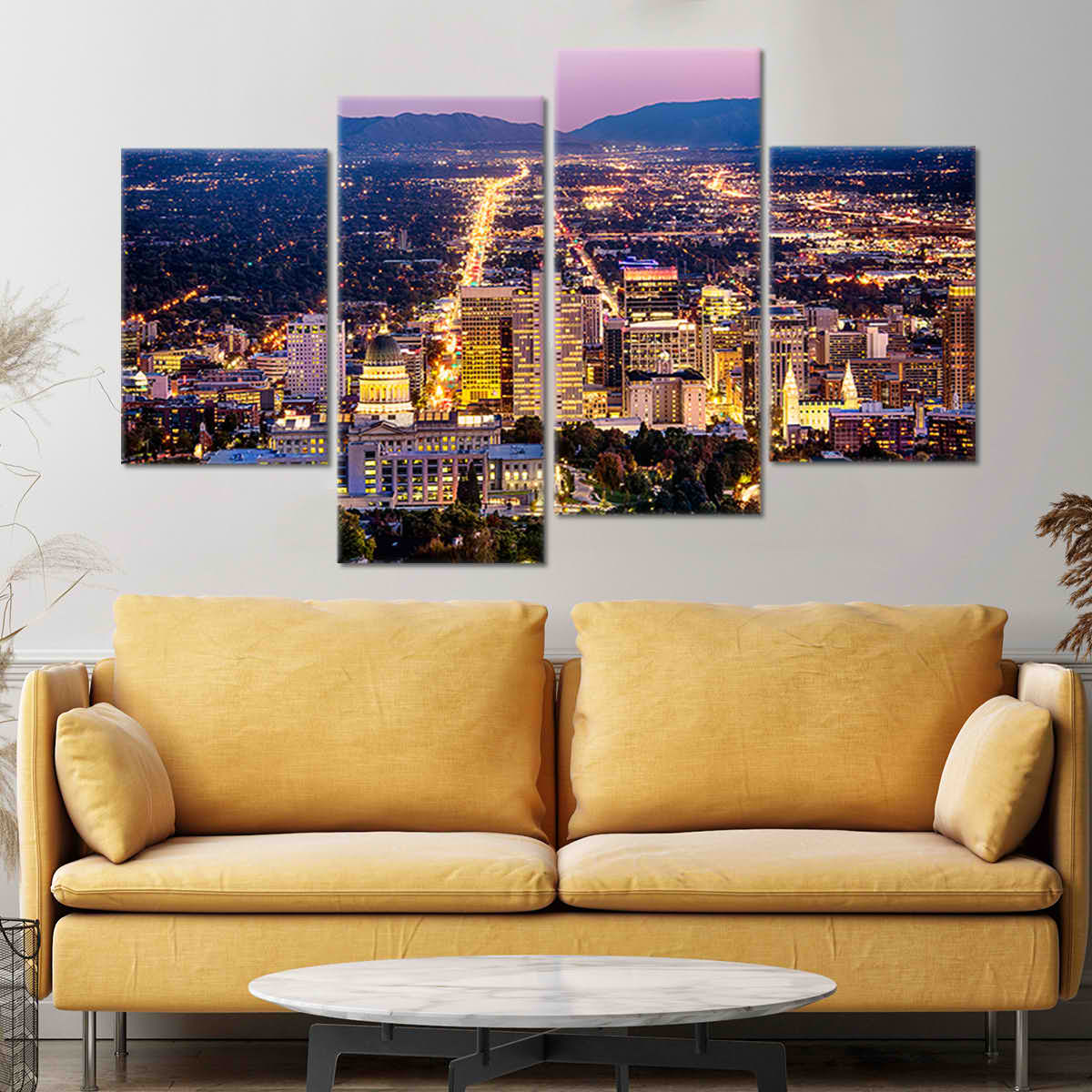 Salt Lake City Skyline At Night Wall Art Canvas-Stunning Canvas Prints