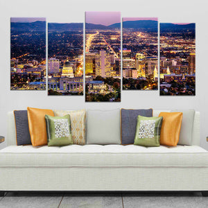 Salt Lake City Skyline At Night Wall Art Canvas-Stunning Canvas Prints