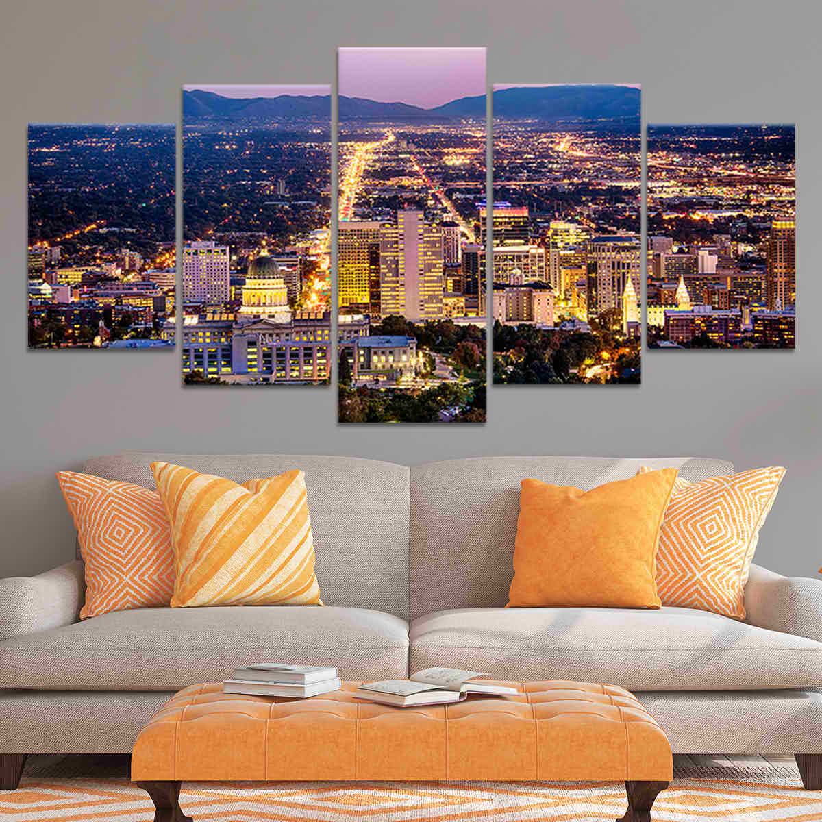 Salt Lake City Skyline At Night Wall Art Canvas-Stunning Canvas Prints