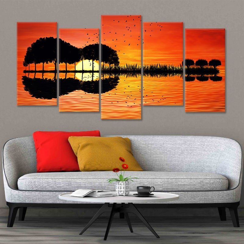 Scenic Guitar Sunset Multi Panel Canvas Wall Art