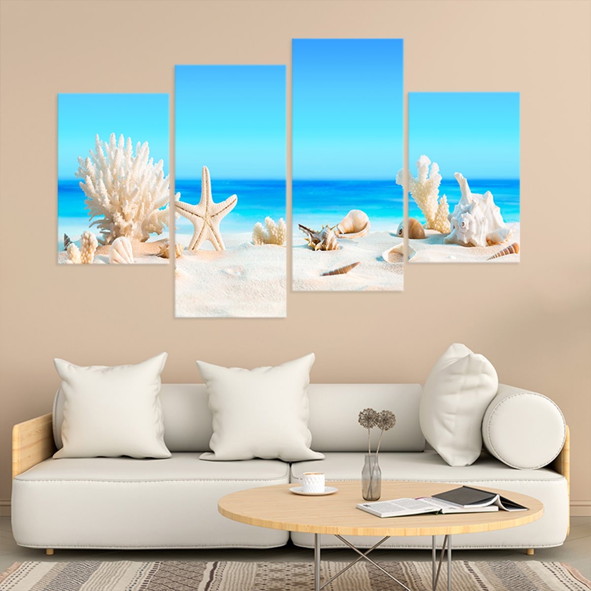 Seashells on Tropical Beach Canvas Wall Art Set