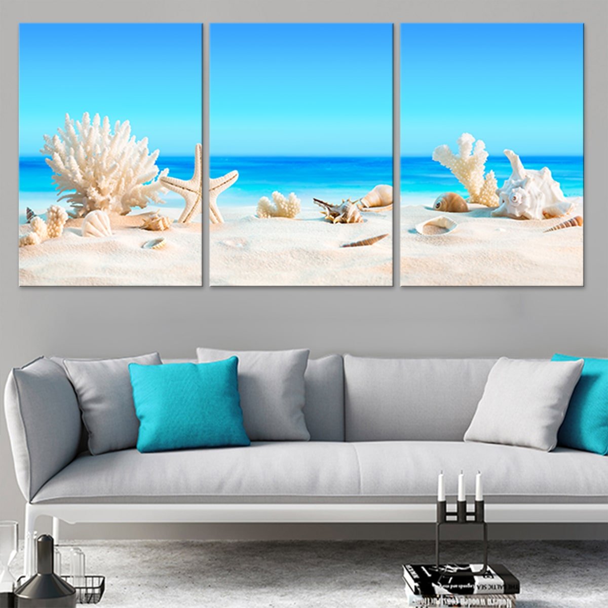 Seashells on Tropical Beach Canvas Wall Art Set