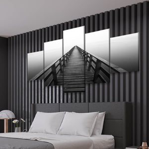 Abstract ocean wall art with a stunning pier scene, adding depth to coastal artwork canvas.
