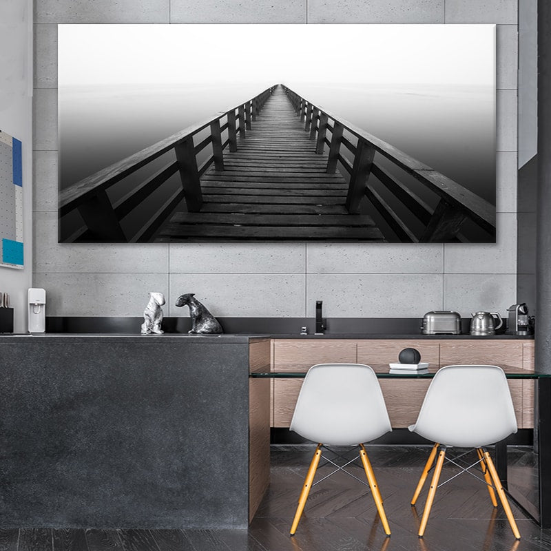 Ocean canvas wall art featuring a peaceful pier, ideal for large coastal wall art